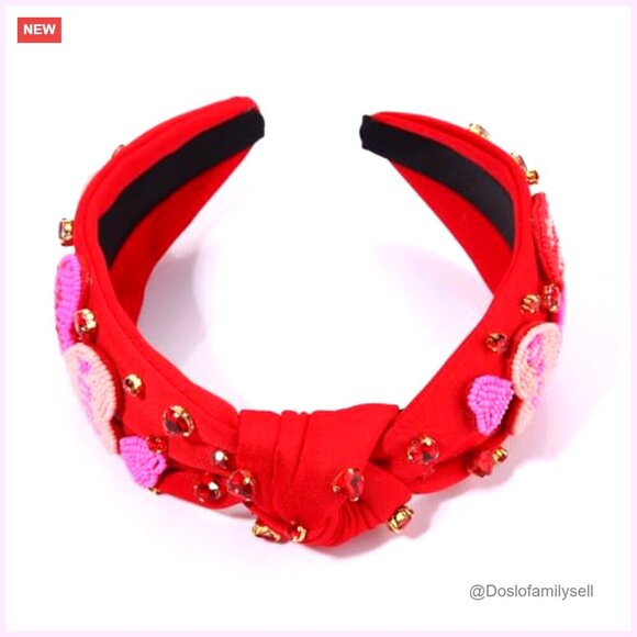Rhinestone Beaded Heart Headband Knotted Crystal Hair Accessory Valentine\'s Day main image 4